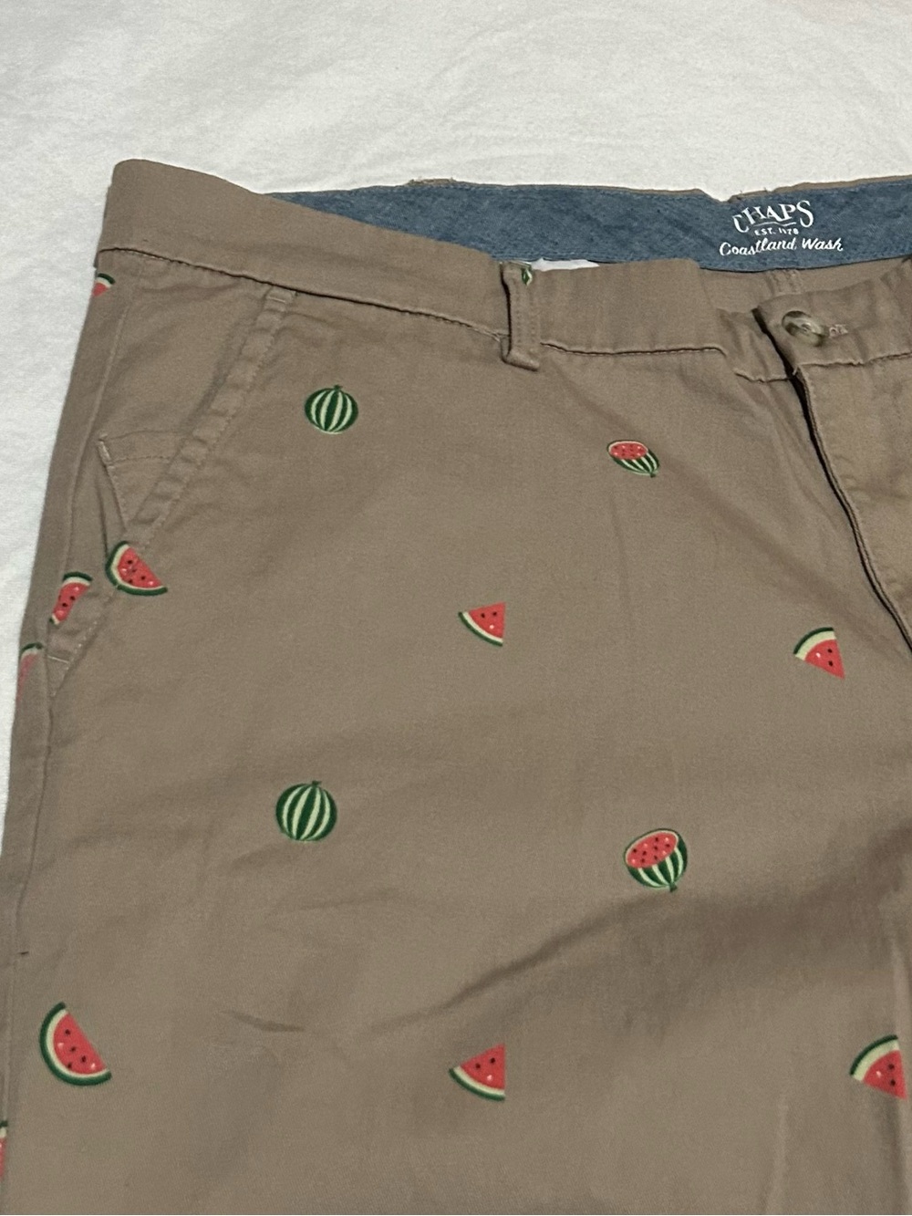 Chaps Flat Front Chino Shorts 9” Size 40 Coastal wash Twill Watermelon